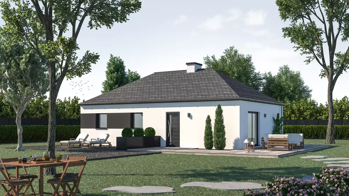 Maison plain pied moderne toiture 4 pans