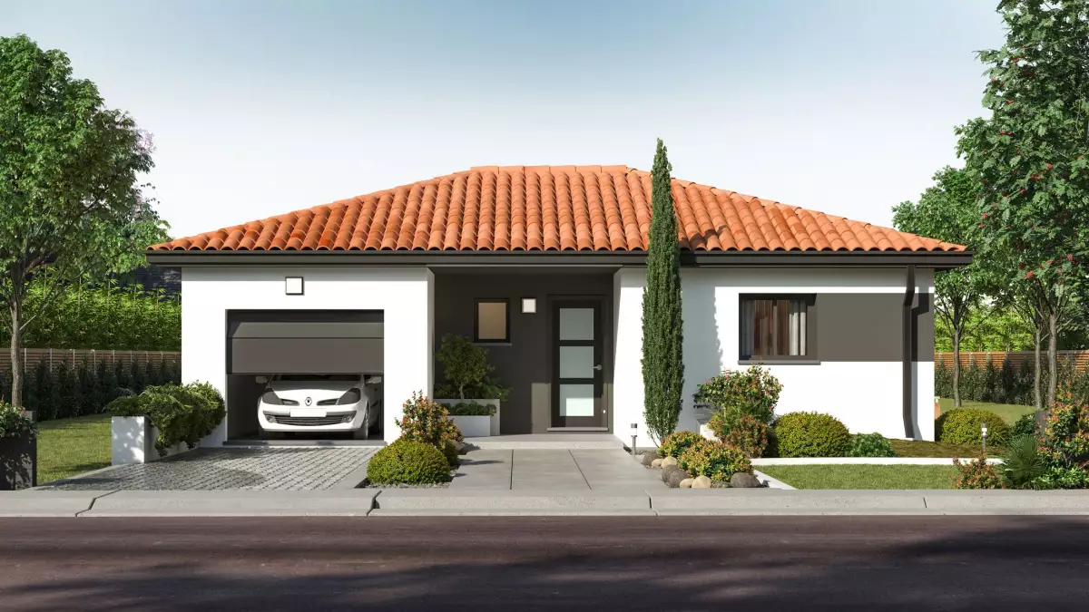 Modèle de maison de plain pied 2 chambres avec garage