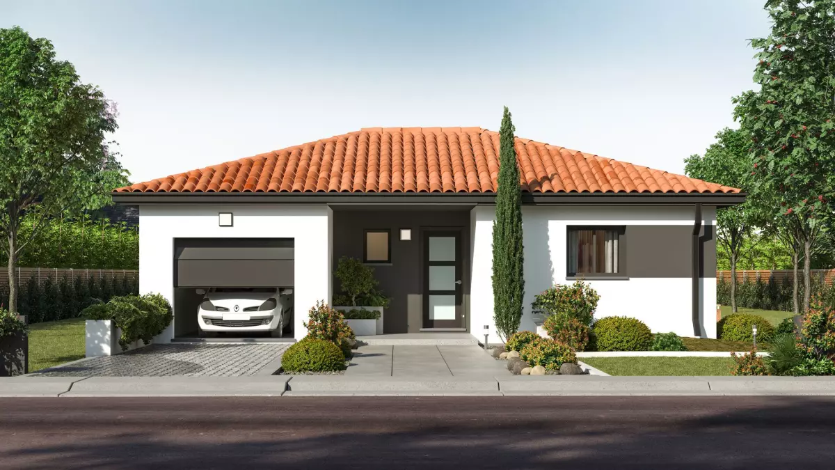 Modèle de maison de plain pied 2 chambres avec garage