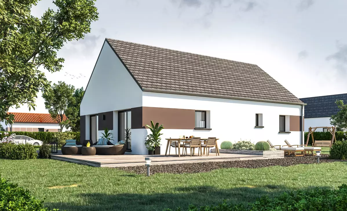 Maison plain pied moderne toiture 2 pans ardoise