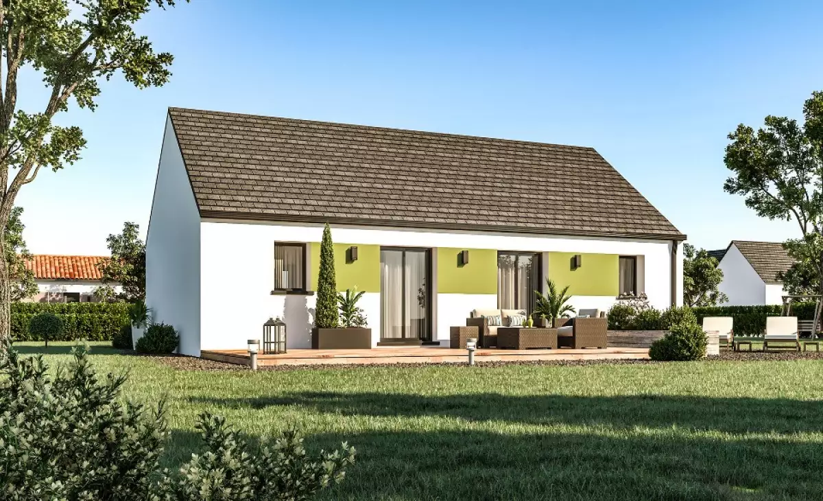 Maison plain pied 3 chambres toiture ardoise vue jardin