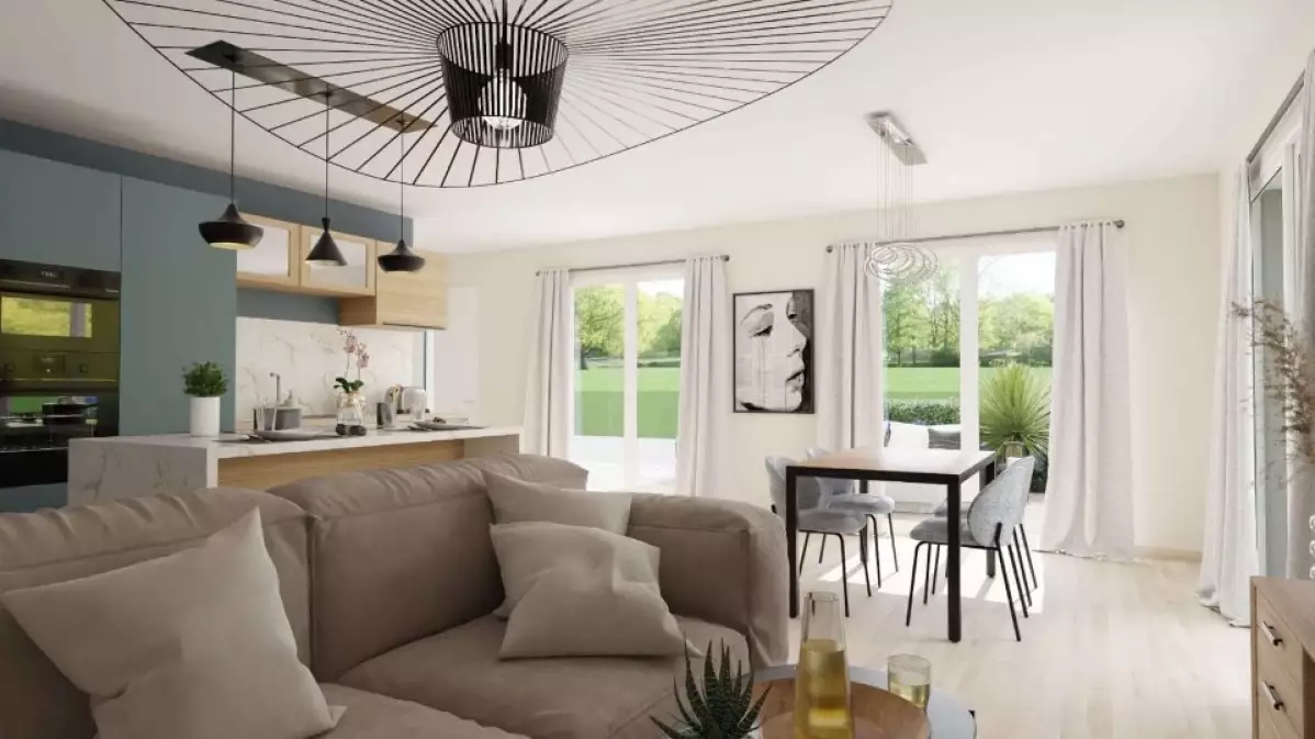 Modèle de maison plain pied toit faible pente 4 chambres MICA 2