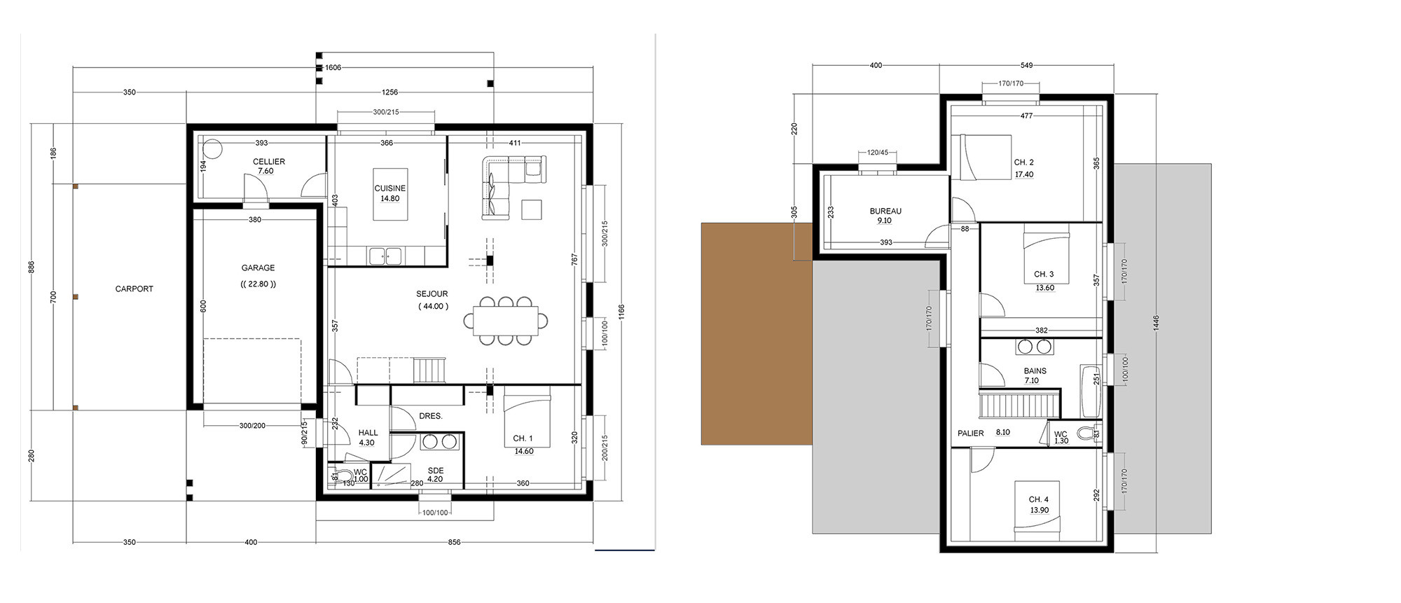 Plan de maison construction en porte-&agrave;-faux 