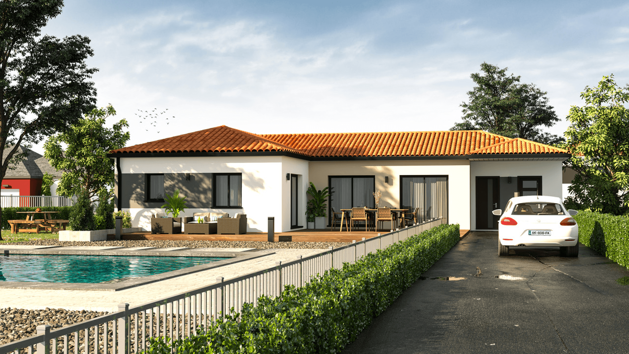 Maison plain pied moderne avec toiture tuile