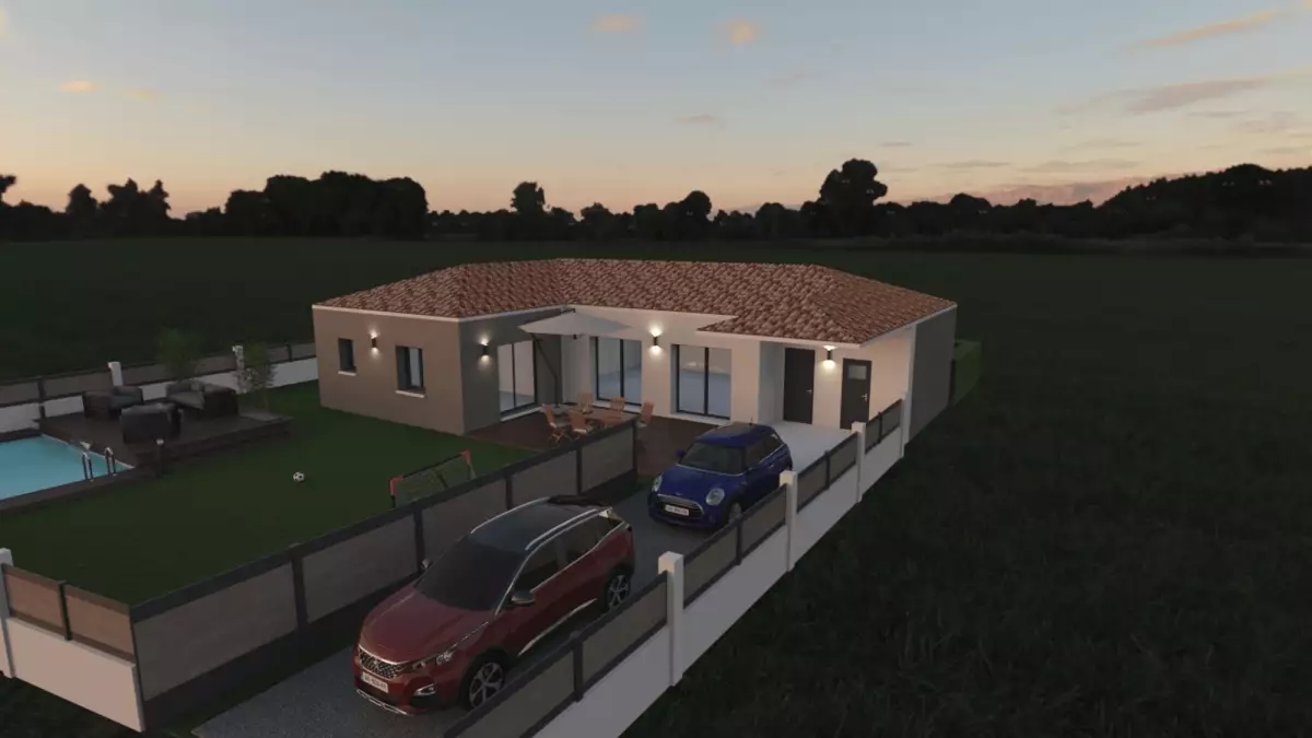 Maison plain pied 120 m² avec toiture tuile
