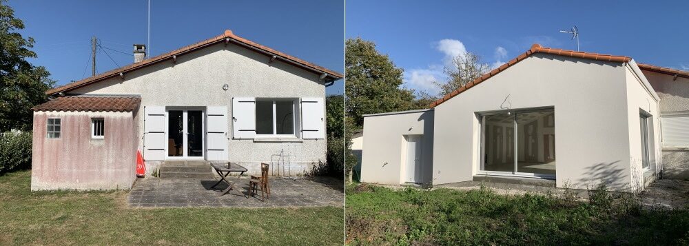 Extension maison plain pied avant apr&egrave;s