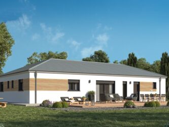 Maison ossature bois plain pied 4 chambres - vue jardin (1)